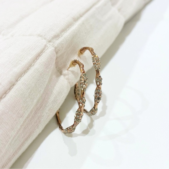 Alexis Bittar Rose Gold and Crystal Textured Hoop Earrings - Picture 3 of 4
